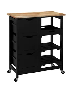 HOMCOM Rolling Kitchen Island Cart, Bar Serving Cart, Compact Trolley on Wheels with Wood Top, Shelves & Drawers for Home Dining