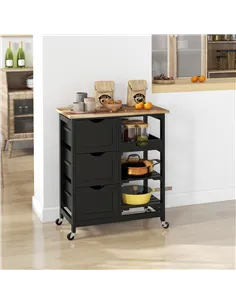 HOMCOM Rolling Kitchen Island Cart, Bar Serving Cart, Compact Trolley on Wheels with Wood Top, Shelves & Drawers for Home Dining 2