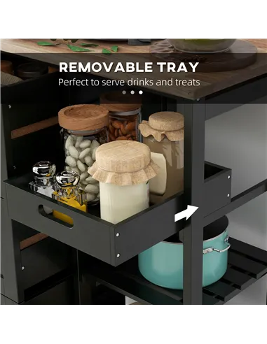 HOMCOM Rolling Kitchen Island Cart, Bar Serving Cart, Compact Trolley on Wheels with Wood Top, Shelves & Drawers for Home Dining