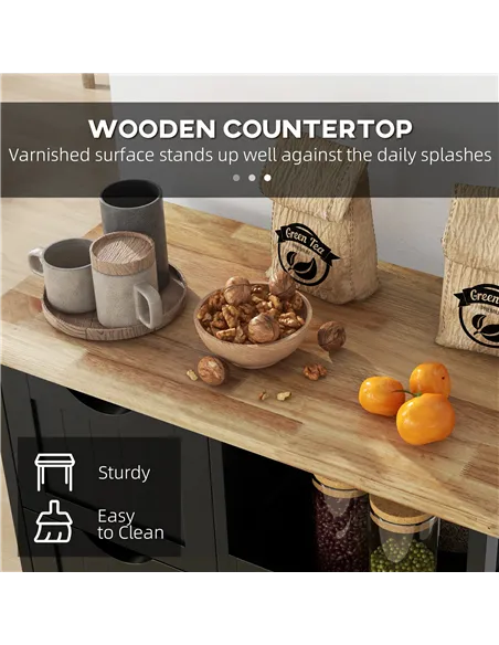 HOMCOM Rolling Kitchen Island Cart, Bar Serving Cart, Compact Trolley on Wheels with Wood Top, Shelves & Drawers for Home Dining