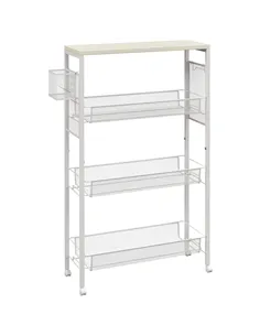 HOMCOM 3-Tier Kitchen Cart with 3 Steel Wire Baskets - White
