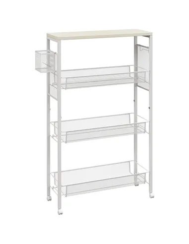 HOMCOM 3-Tier Kitchen Cart with 3 Steel Wire Baskets - White