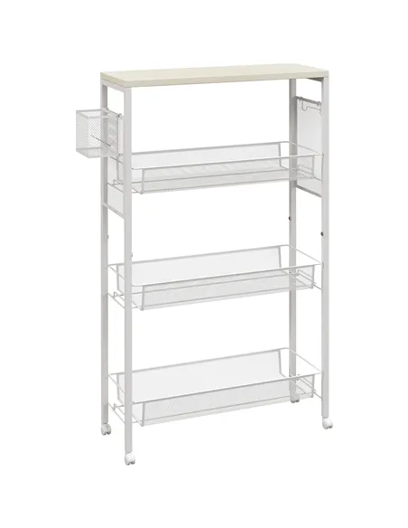 HOMCOM 3-Tier Kitchen Cart with 3 Steel Wire Baskets - White