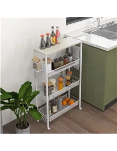 HOMCOM 3-Tier Kitchen Cart with 3 Steel Wire Baskets - White 2