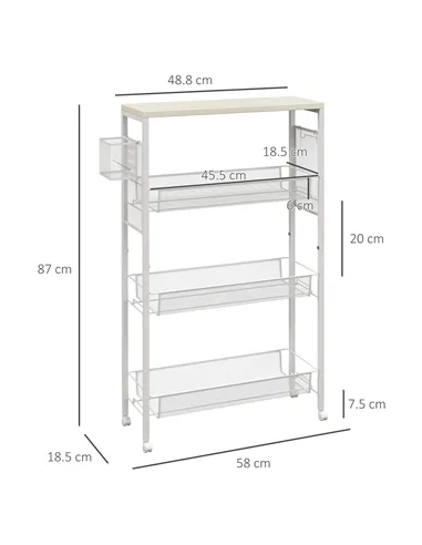 HOMCOM 3-Tier Kitchen Cart with 3 Steel Wire Baskets - White
