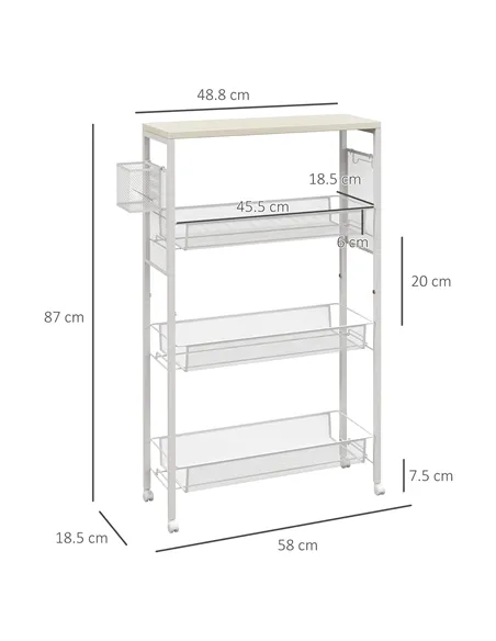 HOMCOM 3-Tier Kitchen Cart with 3 Steel Wire Baskets - White