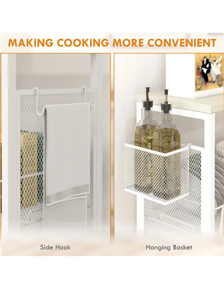 HOMCOM 3-Tier Kitchen Cart with 3 Steel Wire Baskets - White