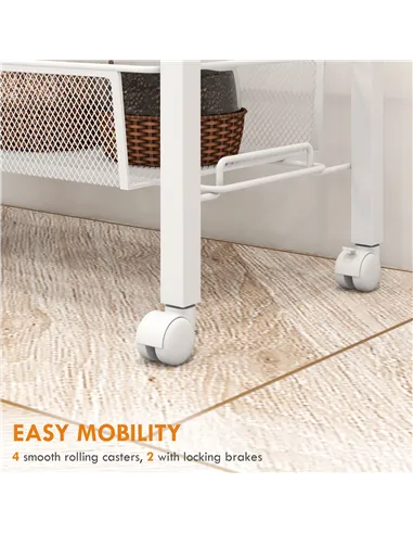 HOMCOM 3-Tier Kitchen Cart with 3 Steel Wire Baskets - White