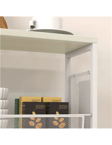 HOMCOM 3-Tier Kitchen Cart with 3 Steel Wire Baskets - White