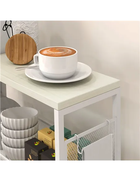 HOMCOM 3-Tier Kitchen Cart with 3 Steel Wire Baskets - White