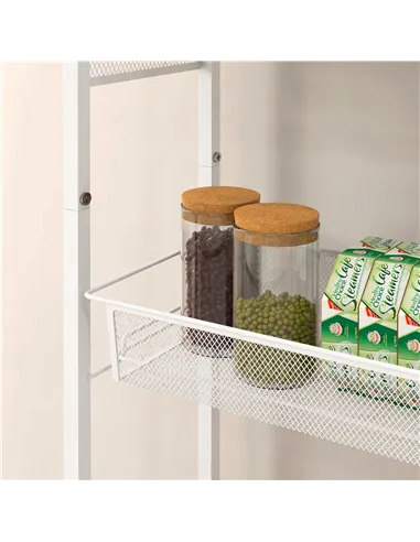 HOMCOM 3-Tier Kitchen Cart with 3 Steel Wire Baskets - White