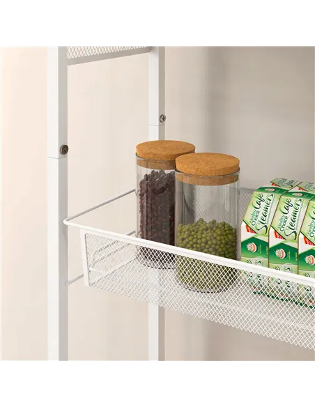 HOMCOM 3-Tier Kitchen Cart with 3 Steel Wire Baskets - White