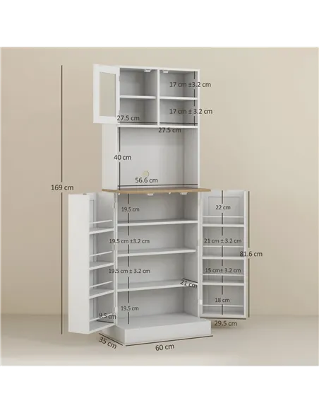 HOMCOM Two-Part Kitchen Storage Cabinet - White
