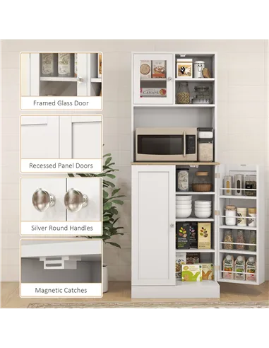 HOMCOM Two-Part Kitchen Storage Cabinet - White