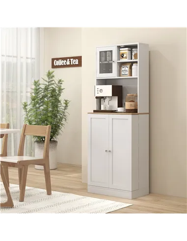 HOMCOM Two-Part Kitchen Storage Cabinet - White