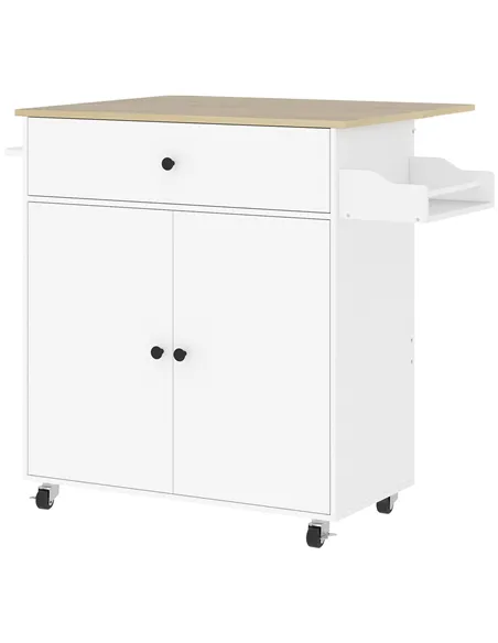 HOMCOM Rolling Kitchen Island with Drop Leaf, Kitchen Storage Cart with Drawer, Spice Rack and Towel Rack, White
