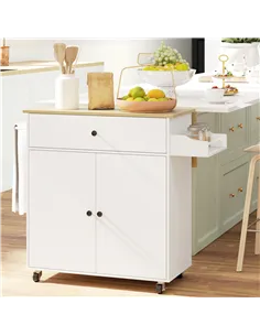 HOMCOM Rolling Kitchen Island with Drop Leaf, Kitchen Storage Cart with Drawer, Spice Rack and Towel Rack, White 2