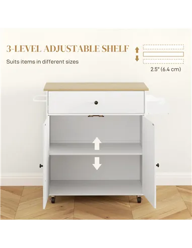 HOMCOM Rolling Kitchen Island with Drop Leaf, Kitchen Storage Cart with Drawer, Spice Rack and Towel Rack, White