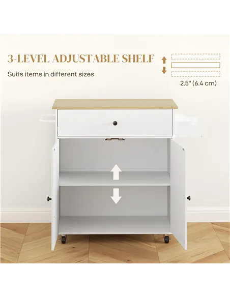 HOMCOM Rolling Kitchen Island with Drop Leaf, Kitchen Storage Cart with Drawer, Spice Rack and Towel Rack, White