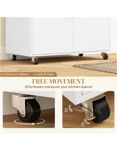 HOMCOM Rolling Kitchen Island with Drop Leaf, Kitchen Storage Cart with Drawer, Spice Rack and Towel Rack, White