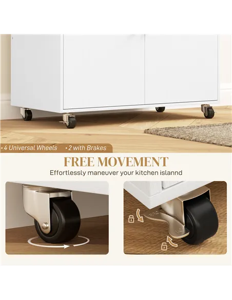 HOMCOM Rolling Kitchen Island with Drop Leaf, Kitchen Storage Cart with Drawer, Spice Rack and Towel Rack, White