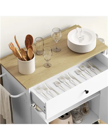 HOMCOM Rolling Kitchen Island with Drop Leaf, Kitchen Storage Cart with Drawer, Spice Rack and Towel Rack, White