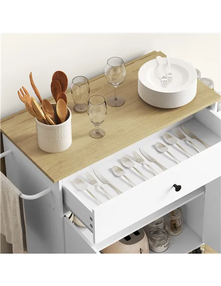 HOMCOM Rolling Kitchen Island with Drop Leaf, Kitchen Storage Cart with Drawer, Spice Rack and Towel Rack, White