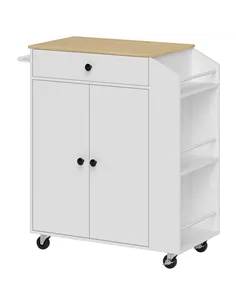 HOMCOM Rolling Kitchen Island with 3-Tier Spice Rack, Kitchen Storage Cart with Drawer and Towel Rack, White