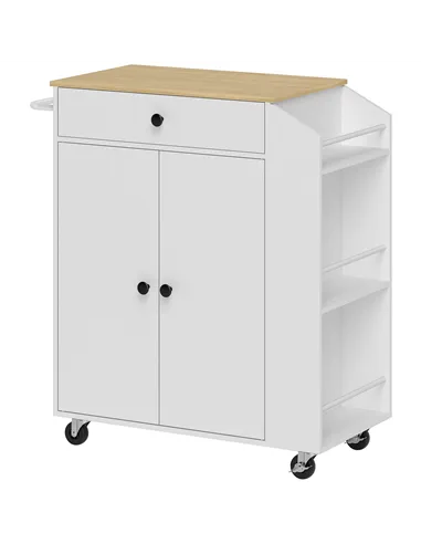 HOMCOM Rolling Kitchen Island with 3-Tier Spice Rack, Kitchen Storage Cart with Drawer and Towel Rack, White