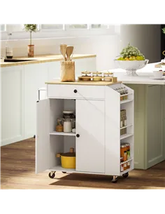 HOMCOM Rolling Kitchen Island with 3-Tier Spice Rack, Kitchen Storage Cart with Drawer and Towel Rack, White 2