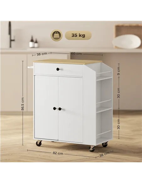 HOMCOM Rolling Kitchen Island with 3-Tier Spice Rack, Kitchen Storage Cart with Drawer and Towel Rack, White