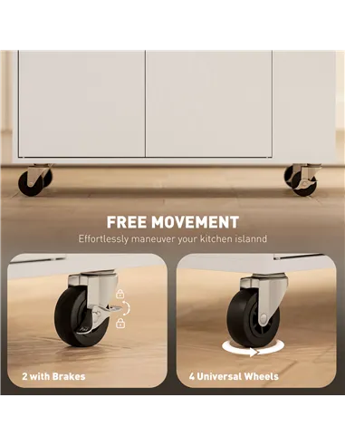 HOMCOM Rolling Kitchen Island with 3-Tier Spice Rack, Kitchen Storage Cart with Drawer and Towel Rack, White