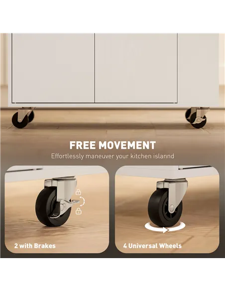 HOMCOM Rolling Kitchen Island with 3-Tier Spice Rack, Kitchen Storage Cart with Drawer and Towel Rack, White