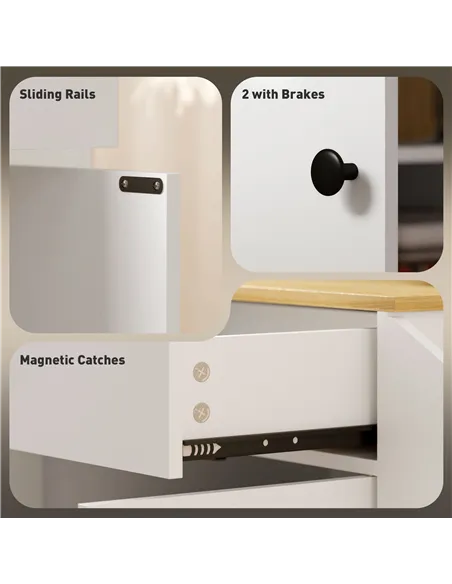 HOMCOM Rolling Kitchen Island with 3-Tier Spice Rack, Kitchen Storage Cart with Drawer and Towel Rack, White