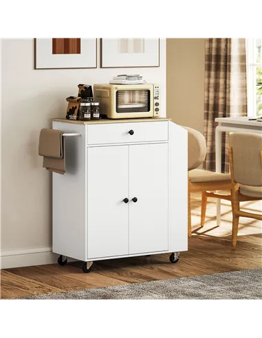 HOMCOM Rolling Kitchen Island with 3-Tier Spice Rack, Kitchen Storage Cart with Drawer and Towel Rack, White