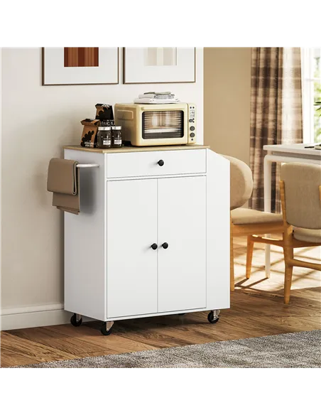 HOMCOM Rolling Kitchen Island with 3-Tier Spice Rack, Kitchen Storage Cart with Drawer and Towel Rack, White