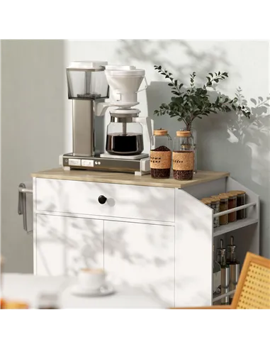 HOMCOM Rolling Kitchen Island with 3-Tier Spice Rack, Kitchen Storage Cart with Drawer and Towel Rack, White