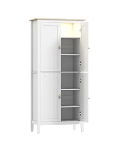HOMCOM 176.5 cm Tall Pantry Cupboard with Motion Sensor LED Light - White
