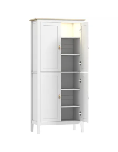 HOMCOM 176.5 cm Tall Pantry Cupboard with Motion Sensor LED Light - White