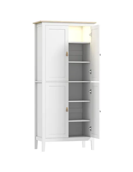 HOMCOM 176.5 cm Tall Pantry Cupboard with Motion Sensor LED Light - White