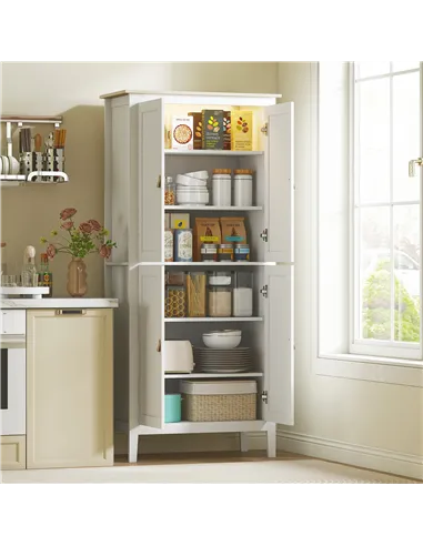 HOMCOM 176.5 cm Tall Pantry Cupboard with Motion Sensor LED Light - White