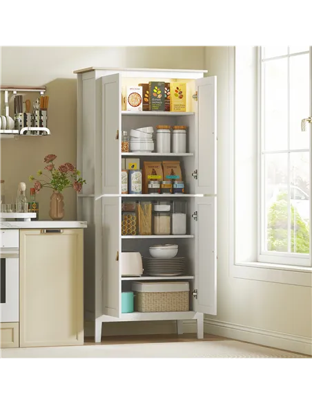 HOMCOM 176.5 cm Tall Pantry Cupboard with Motion Sensor LED Light - White