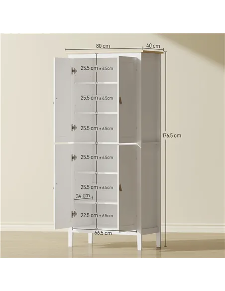 HOMCOM 176.5 cm Tall Pantry Cupboard with Motion Sensor LED Light - White