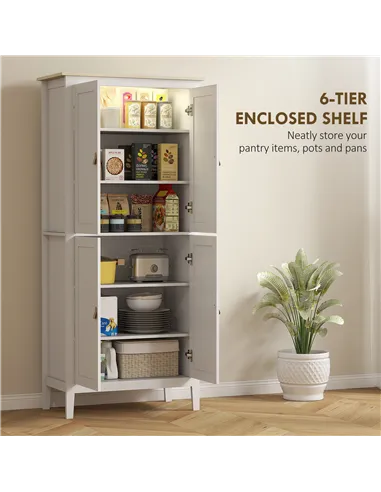 HOMCOM 176.5 cm Tall Pantry Cupboard with Motion Sensor LED Light - White