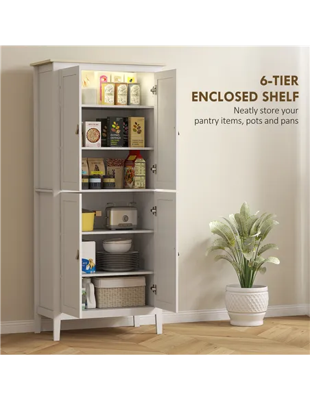 HOMCOM 176.5 cm Tall Pantry Cupboard with Motion Sensor LED Light - White