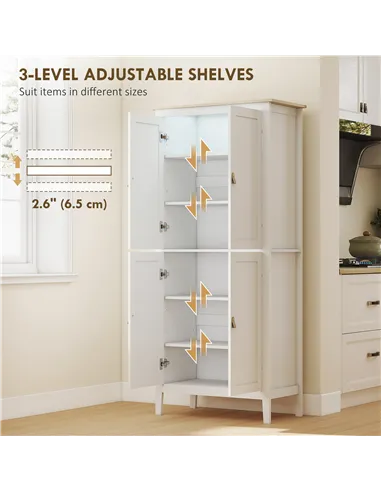 HOMCOM 176.5 cm Tall Pantry Cupboard with Motion Sensor LED Light - White