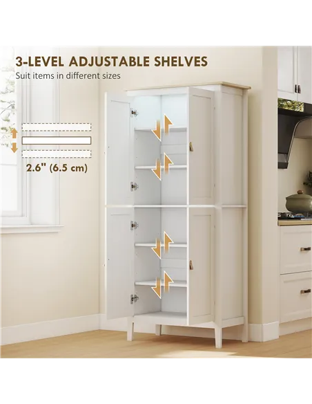 HOMCOM 176.5 cm Tall Pantry Cupboard with Motion Sensor LED Light - White