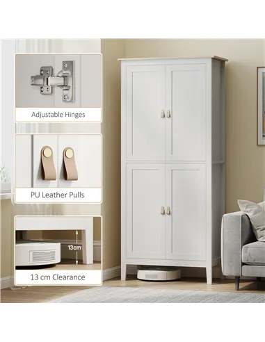 HOMCOM 176.5 cm Tall Pantry Cupboard with Motion Sensor LED Light - White