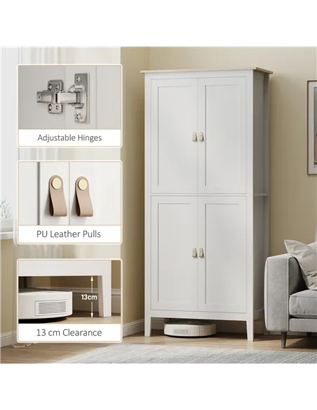 HOMCOM 176.5 cm Tall Pantry Cupboard with Motion Sensor LED Light - White