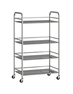 HOMCOM 4 Tier Stainless Steel Kitchen Storage Trolley with Adjustable Shelves - Silver